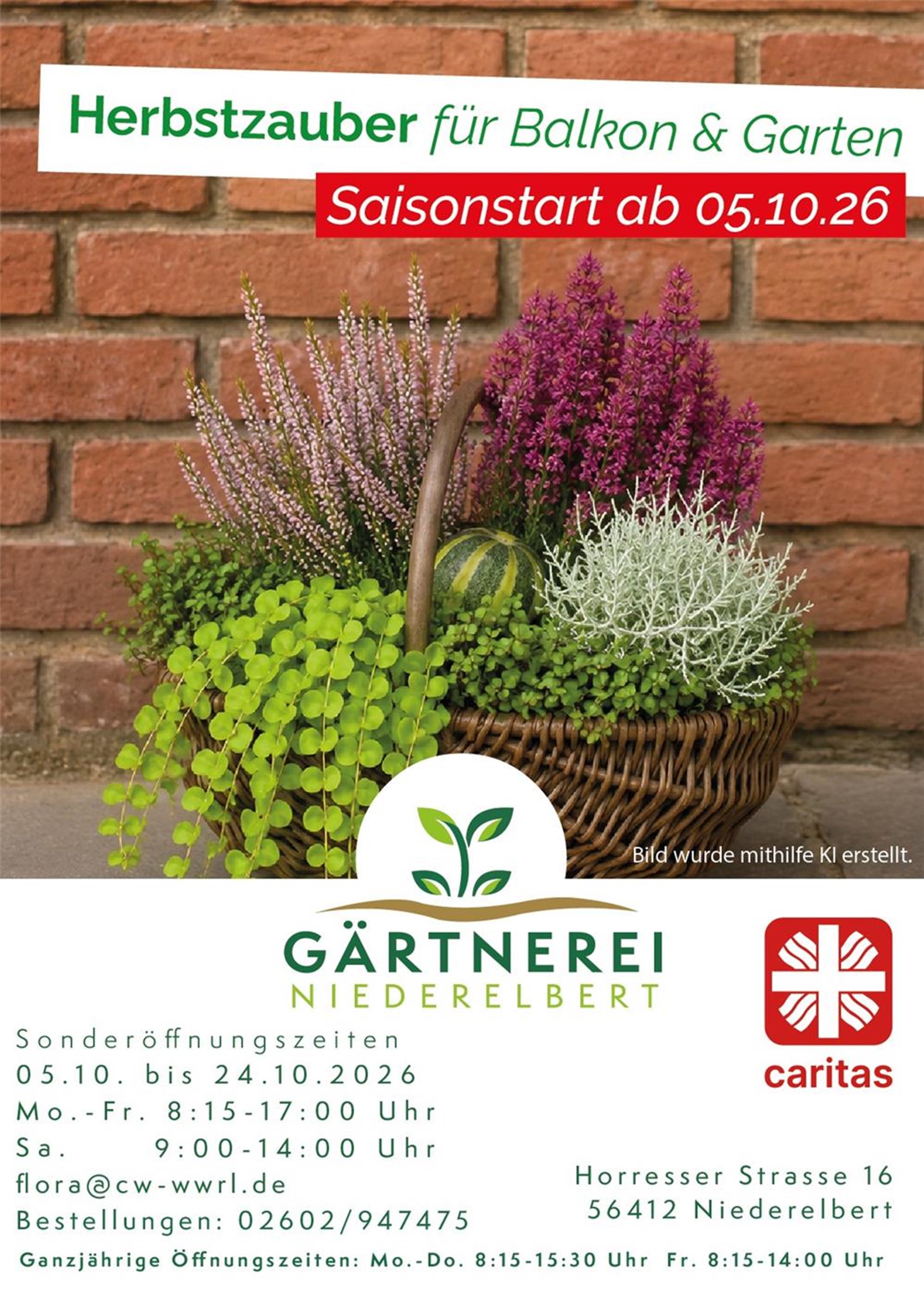 Werbeplakat für den Herbstflorverkauf 2026 in der Gärtnerei Niederelbert
